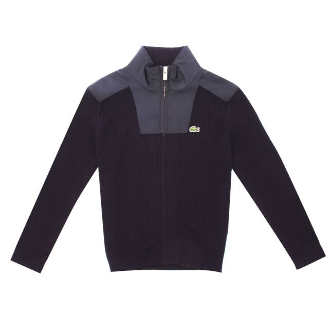 Boys Navy Branded Zip Through Knitted Jumper