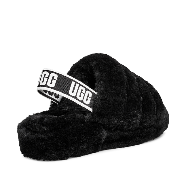 Womens Black Fluff Yeah Slide Slippers