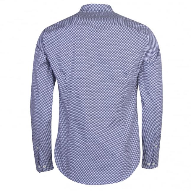 Mens Blue Tile Print Slim L/s Shirt