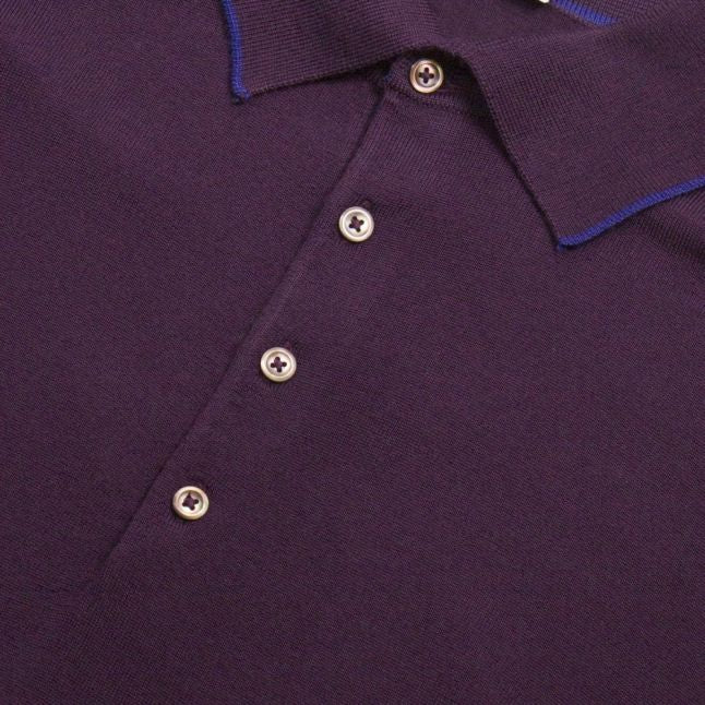 Mens Aubergine Merino Knit L/s Polo Shirt