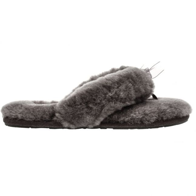 Womens Grey Fluff Flip Flop II Slippers