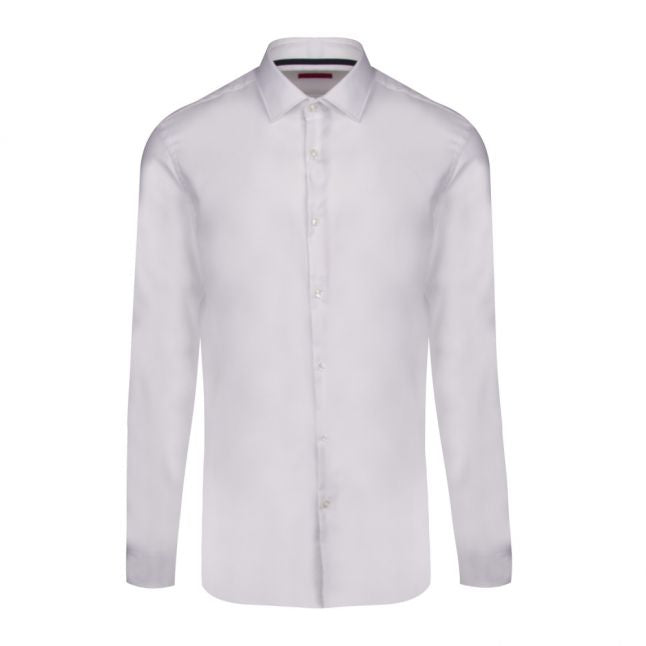 Mens White/Navy Trim Koey Textured Slim Fit L/s Shirt