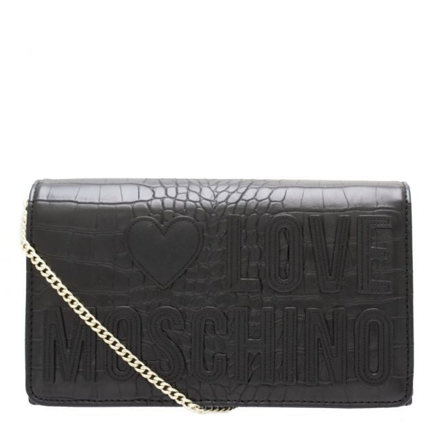 Womens Black Croc Clutch Bag