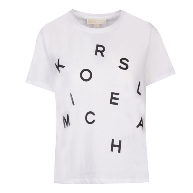 Womens White Tossed Graphic Logo S/s T Shirt