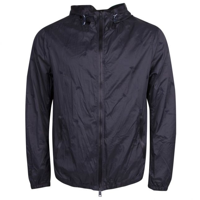 Mens Navy Embossed Hooded Jacket