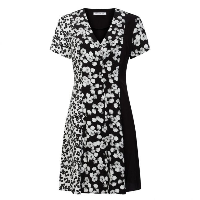 Womens Black Peony Floral Blocking Dress