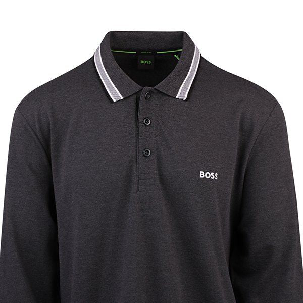 Mens Charcoal Plisy Tipped Collar L/s Polo