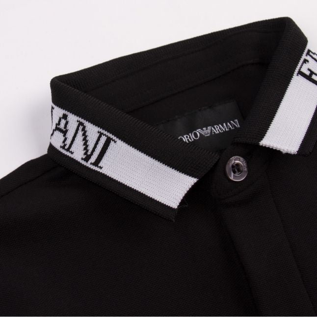 Boys Black Logo Trim Collar S/s Polo Shirt