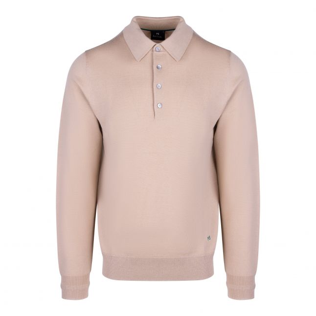 Mens Tan Merino L/s Polo Shirt