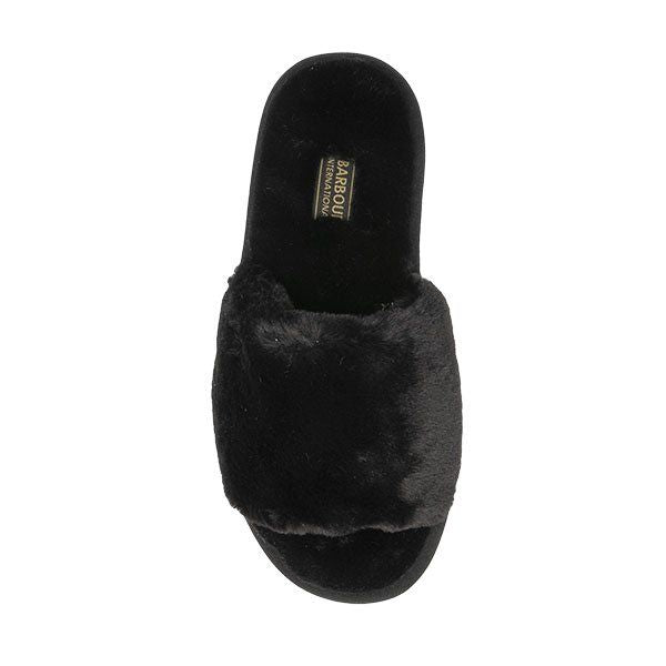 Womens Black Spada Faux Fur Slippers