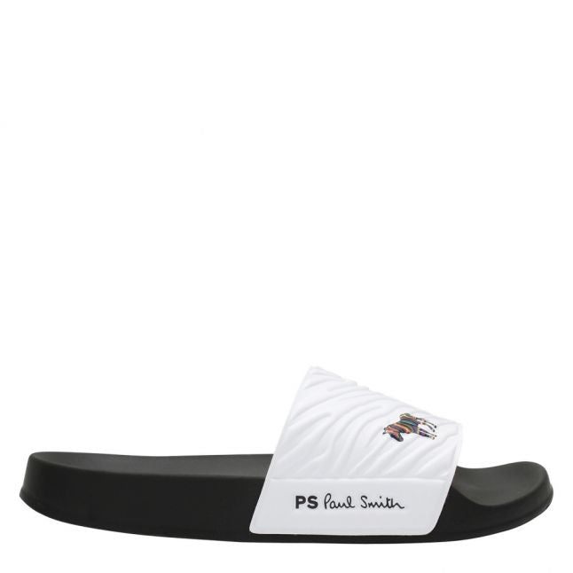 Mens White Summit Zebra Slides