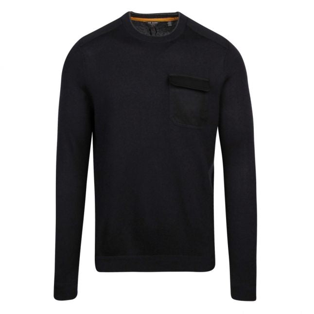 Mens Navy Saysay Patch Pocket Crew Knitted Jumper