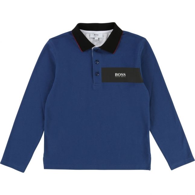 Boys Blue Block Logo L/s Polo Shirt