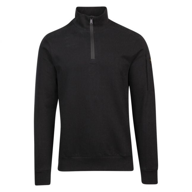 Mens Black Branded Half Zip Sweat Top