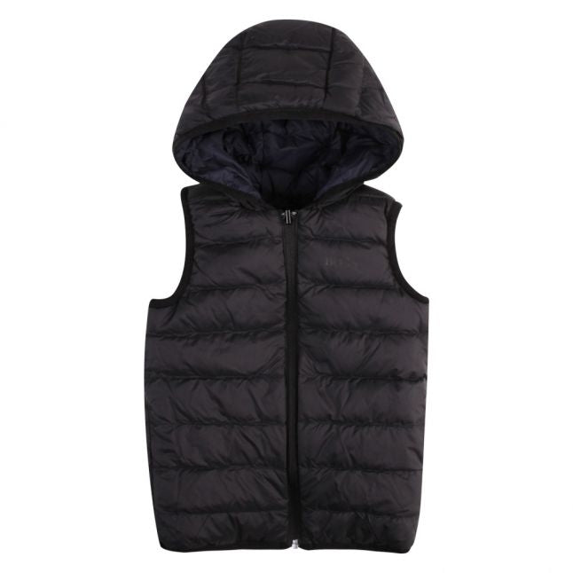 Boys Navy Branded Tape Hooded Gilet