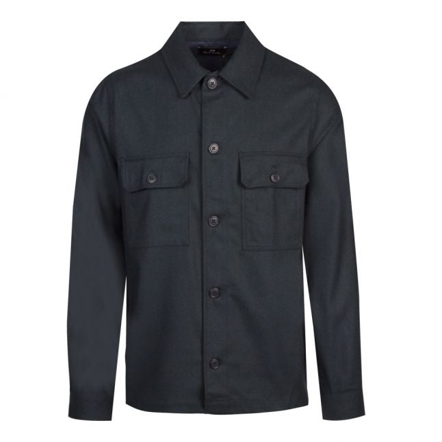 Mens Darkest Green Wool Pocket Overshirt