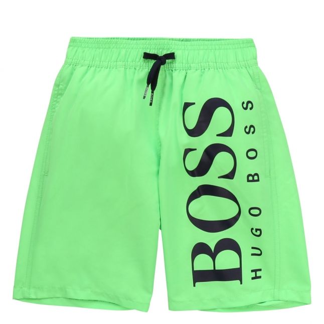 Boys Green Branded Leg Swim Shorts