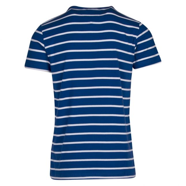 Mens Blue/White Basic Logo Stripe Slim Fit T Shirt