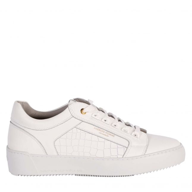 Mens White Leather Venice Caiman Croc Trainers