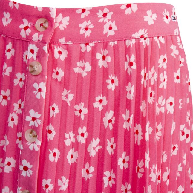 Womens Glamour Pink Floral Print Midi Skirt