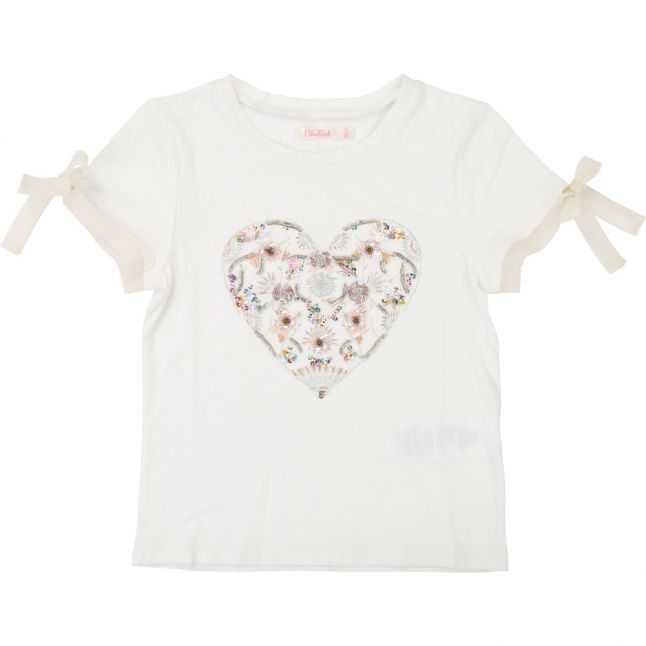 Girls Ivory Embroidered Heart S/s T Shirt