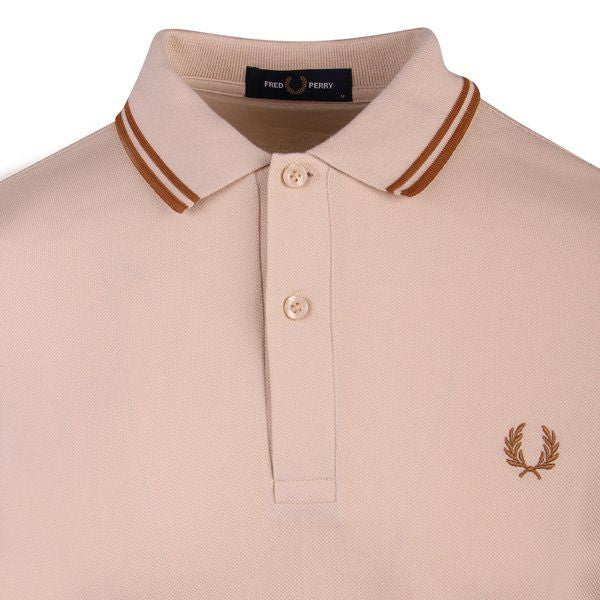 Mens Oatmeal Twin Tipped L/s Polo