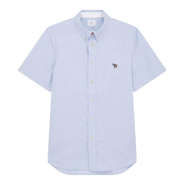 Mens Pale Blue Tailored Zebra Badge S/s Shirt