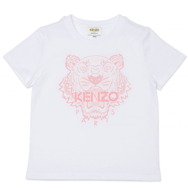 Girls White/Pink Tiger B1 S/s T Shirt