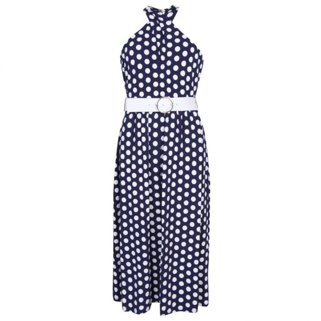 Womens True Navy Spot Belted Dress