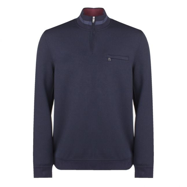 Mens Navy Leevit Half Zip Funnel Neck Jumper