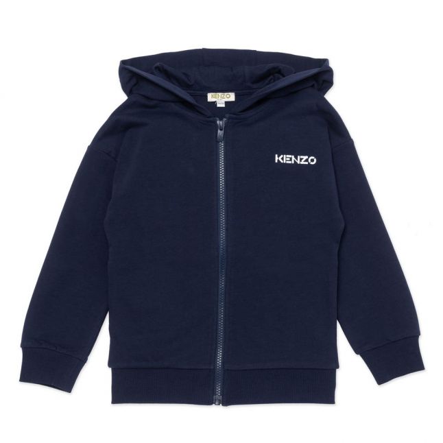 Girls Navy Logo Zip Through Hooded Sweat Top