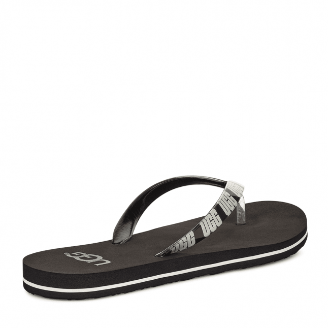 Womens Black Simi Graphic Flip Flops