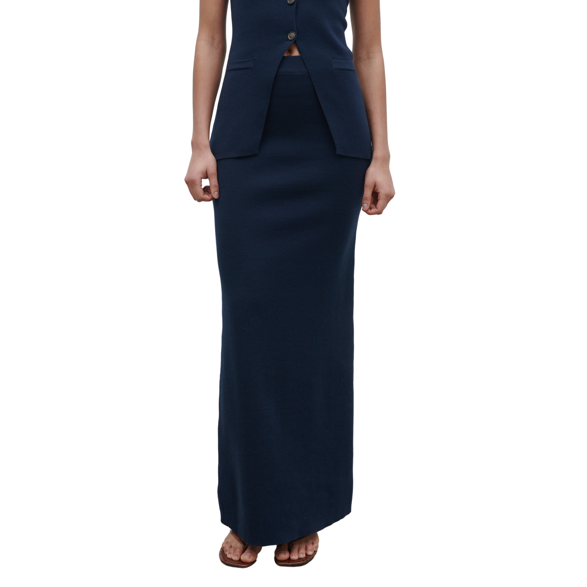 Womens Pretty Lavish Navy Alba Knit Maxi Skirt