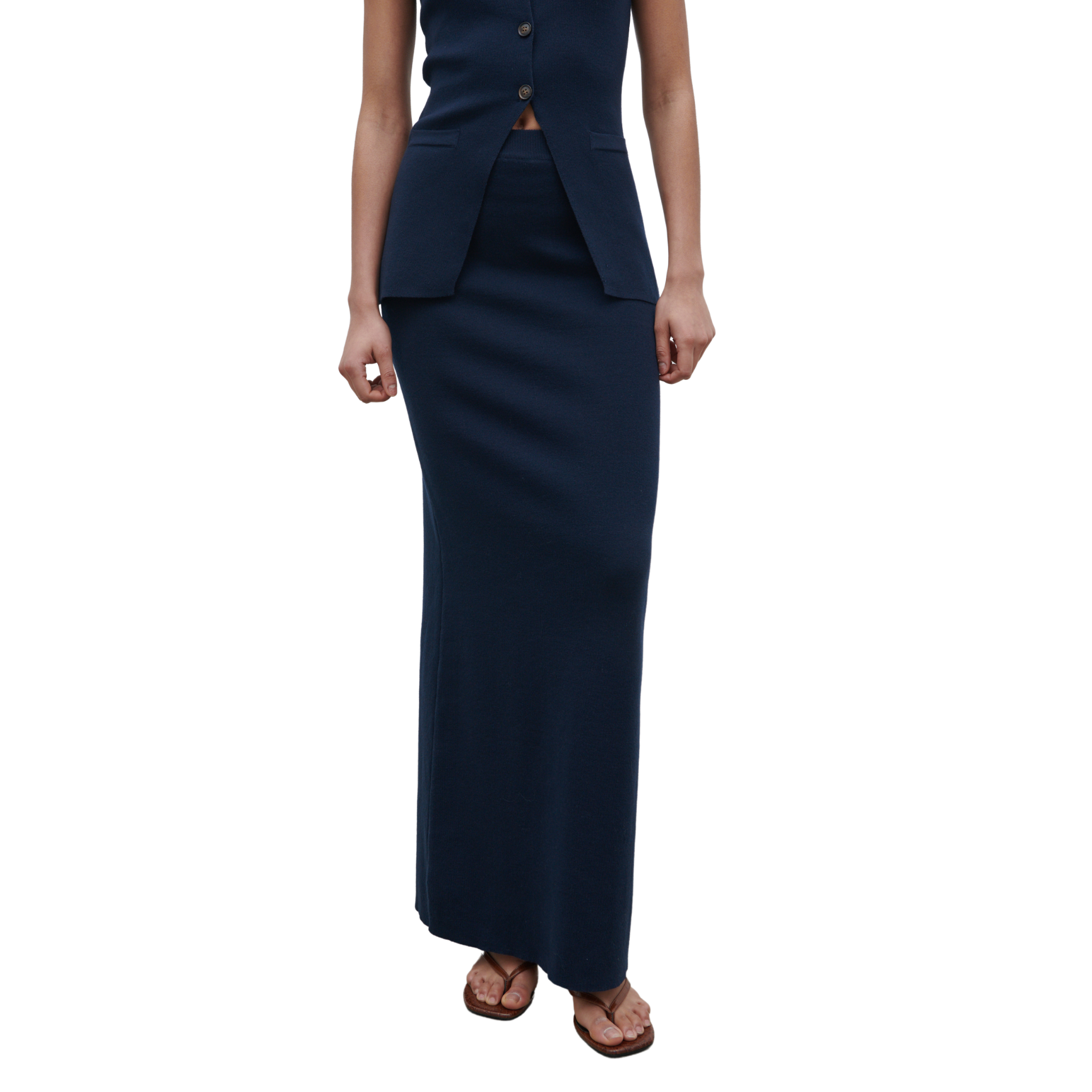 Womens Pretty Lavish Navy Alba Knit Maxi Skirt