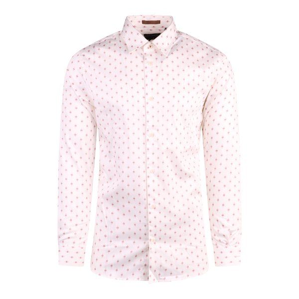 Mens White Ardea Pen Dot Geo Print L/s Shirt