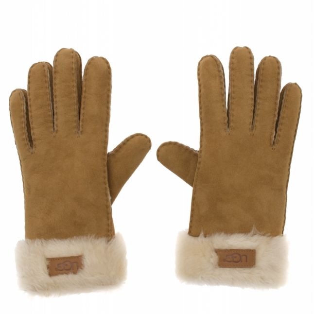 Womens UGG Chestnut Sheepskin Turn Cuff Gloves