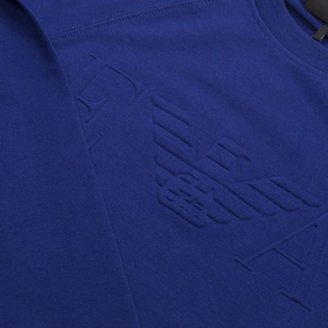 Mens Blue Embossed Logo Crew Sweat Top