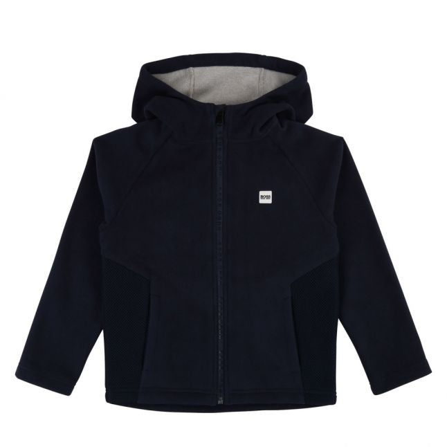 Boys Navy Branded Fleece Hooded Zip Sweat Top