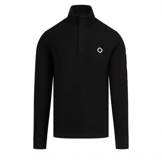 Mens Black Funnel Neck Polo Sweat