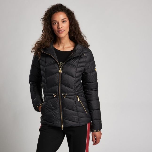 Womens Black Ace Hooded Quilted Jacket