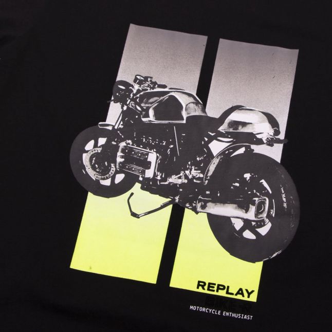 Mens Black Motorcycle S/s T Shirt