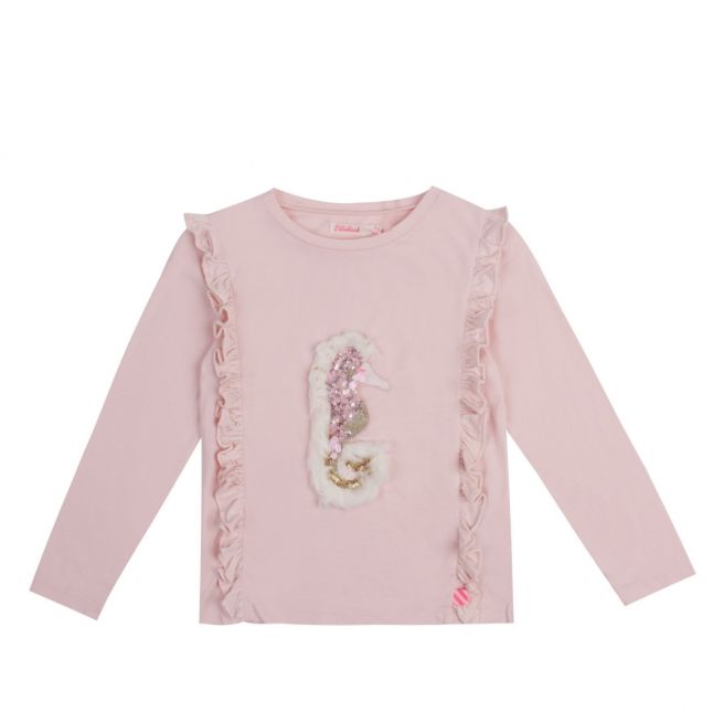 Girls Pink Embellished Seahorse L/s T Shirt