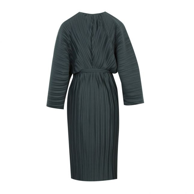 Womens Dark Green Regi Pleated Kimono Sleeve Dress