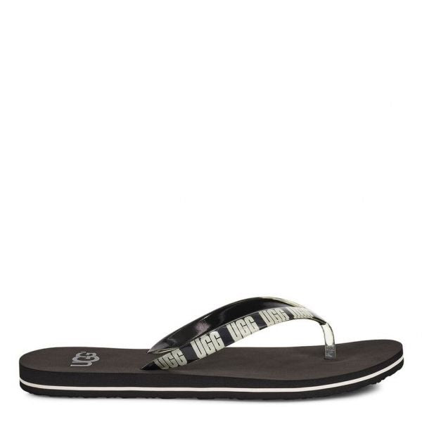 Womens Black Simi Graphic Flip Flops