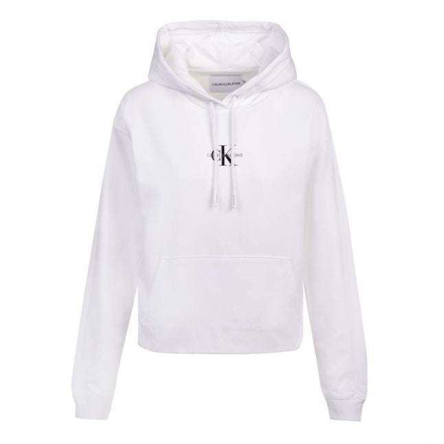 Womens Bright White Cropped Monogram Hoodie