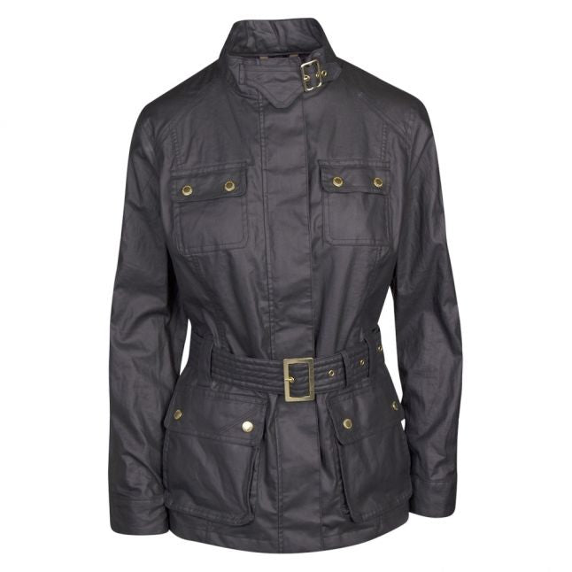 Womens Black Bearing Casual Belted Jacket