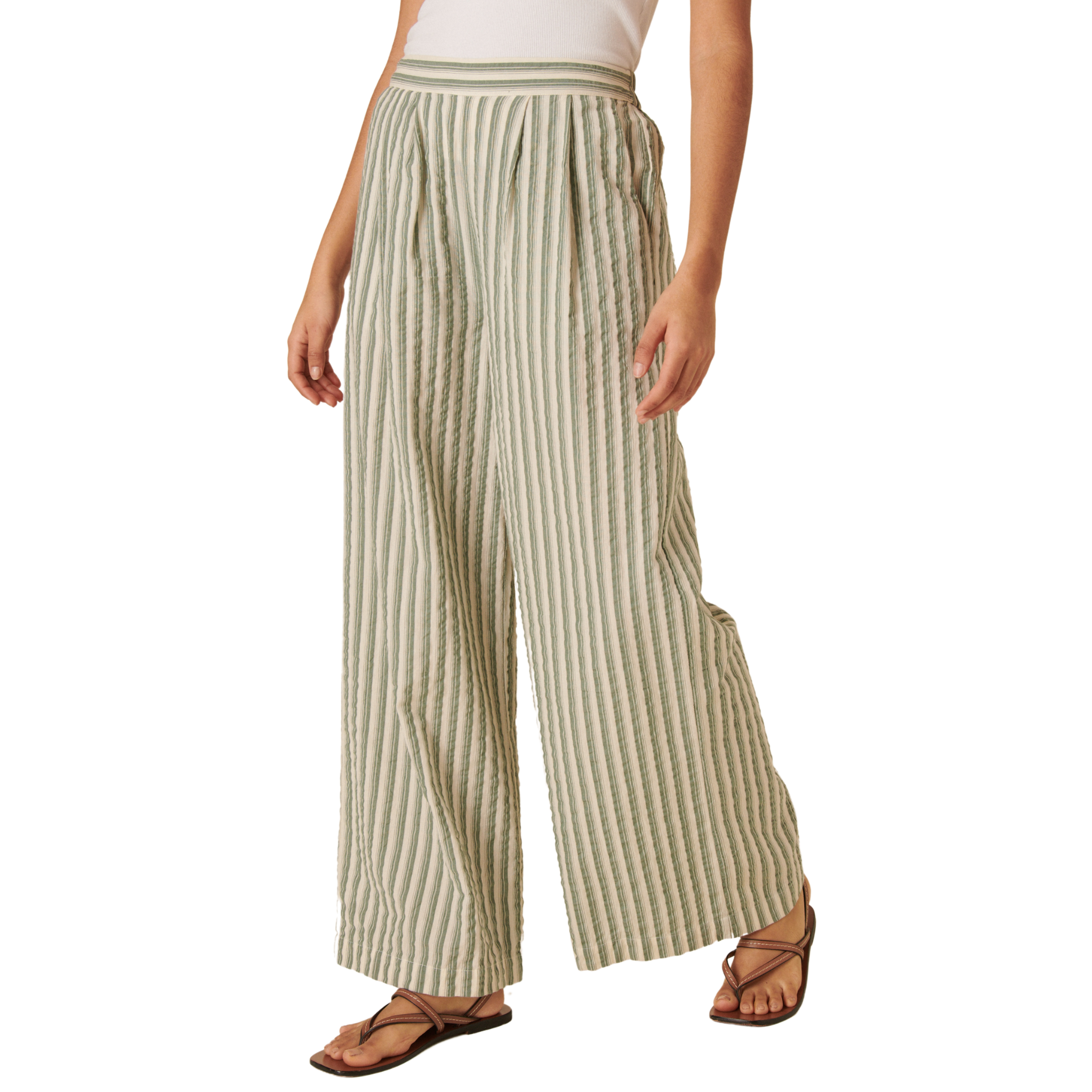 Womens Nobody's Child Beige Green Stripe Parker Co-ord Trousers