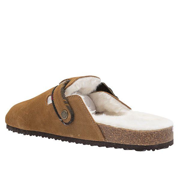 Womens Camel Suede Nellie Buckle Slippers