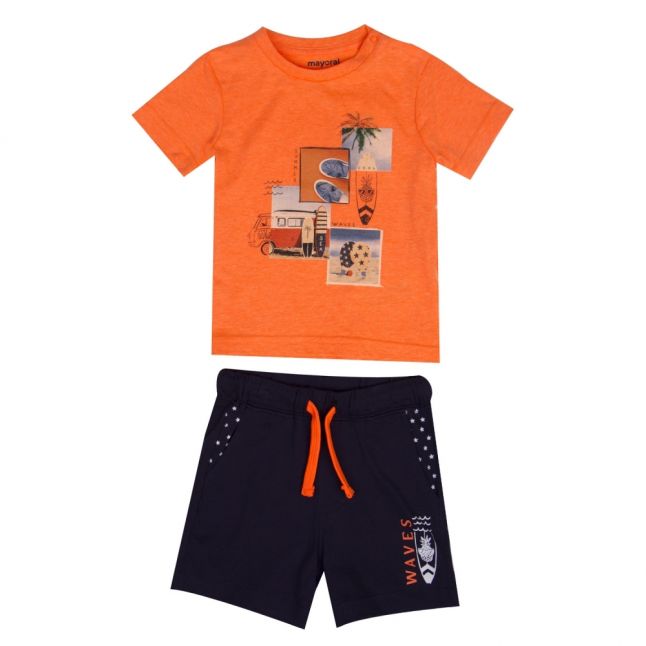 Infant Orange Waves S/s T Shirt & Shorts Set