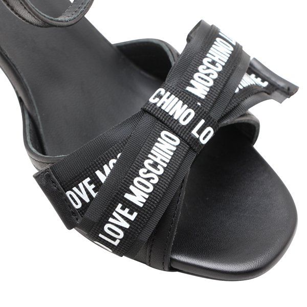 Womens Black Heeled Logo Sandals